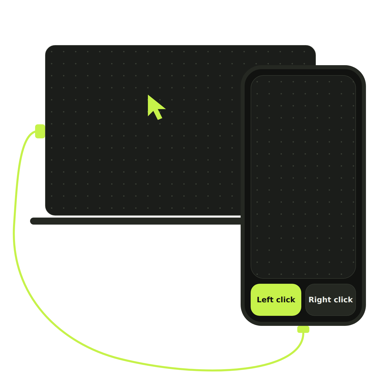 A laptop and a phone connected by a USB cable, with the phone acting as a trackpad